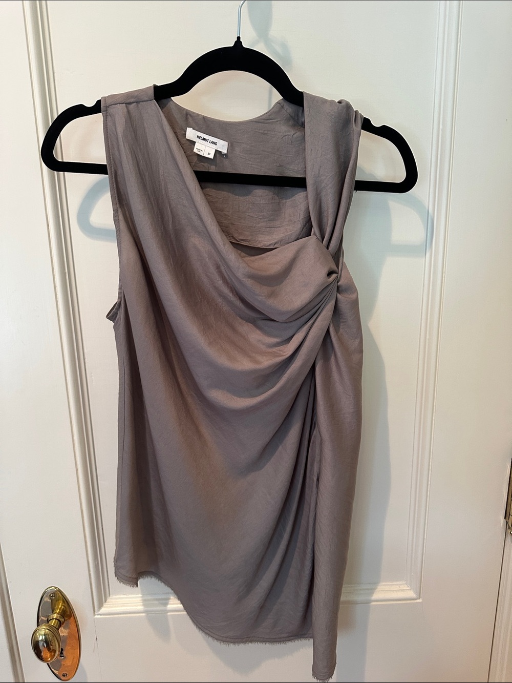 Helmut Lang Silk Gray/Taupe Cinched Asymmetrical Top Sz P